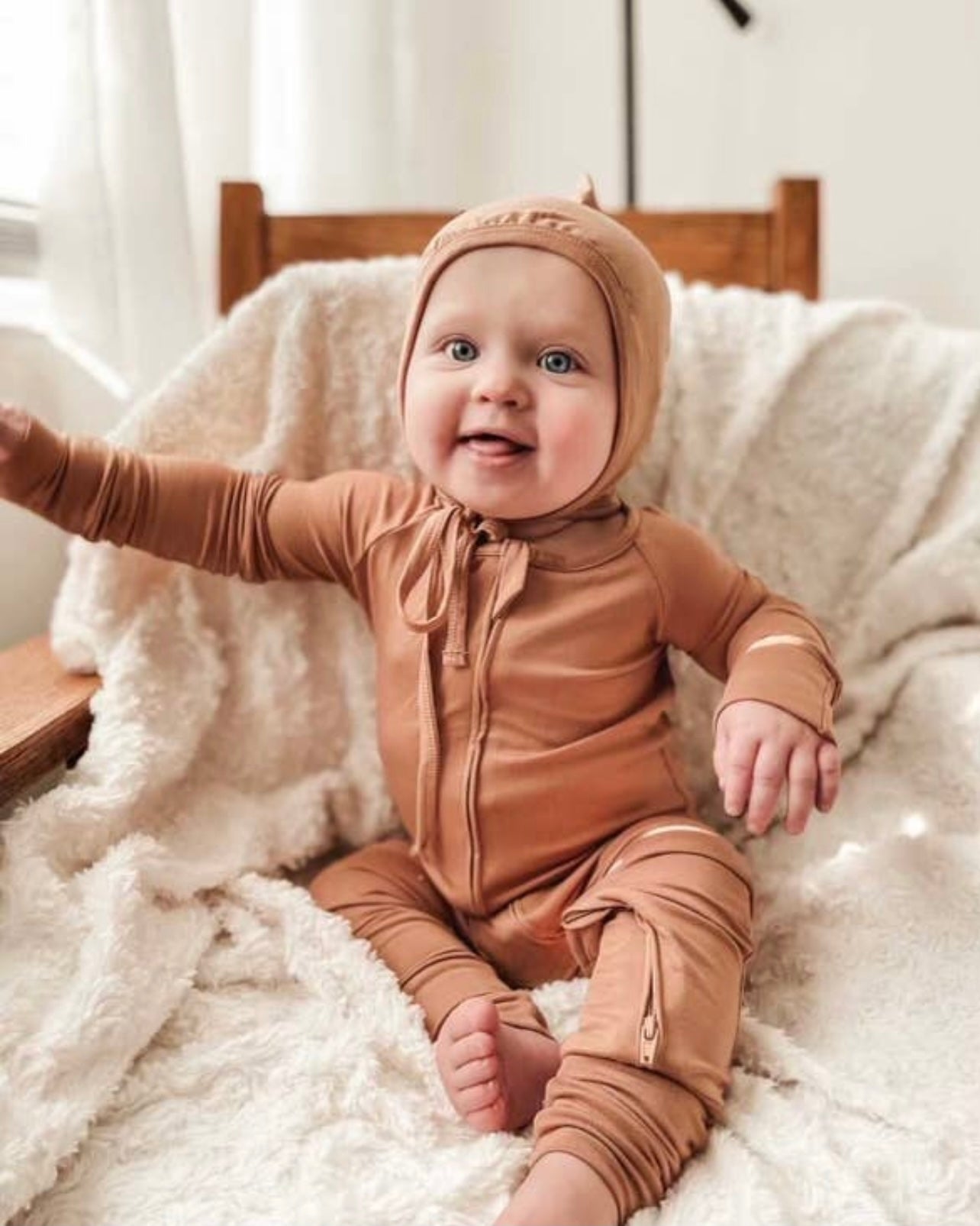 Organic Bamboo Viscose Zipper Romper- Clay