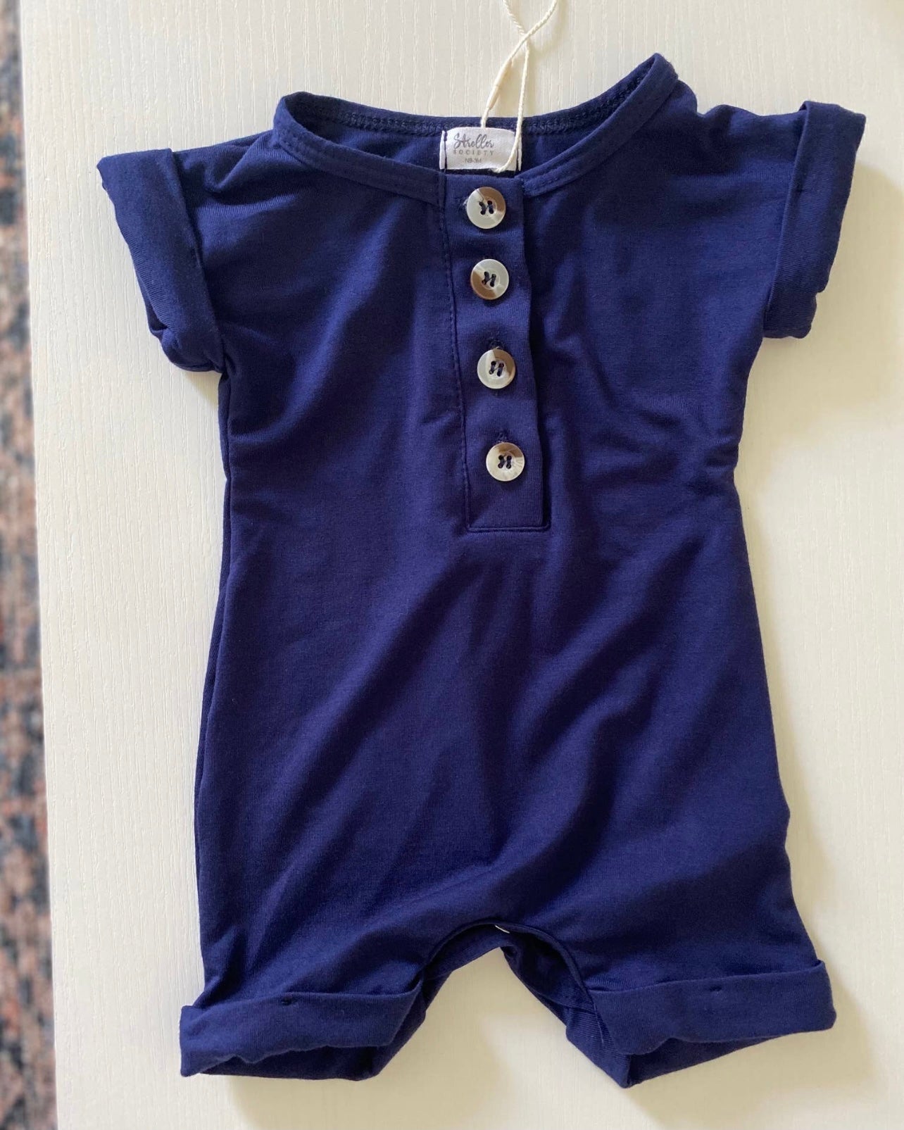 Navy Stroller Society Baby Romper