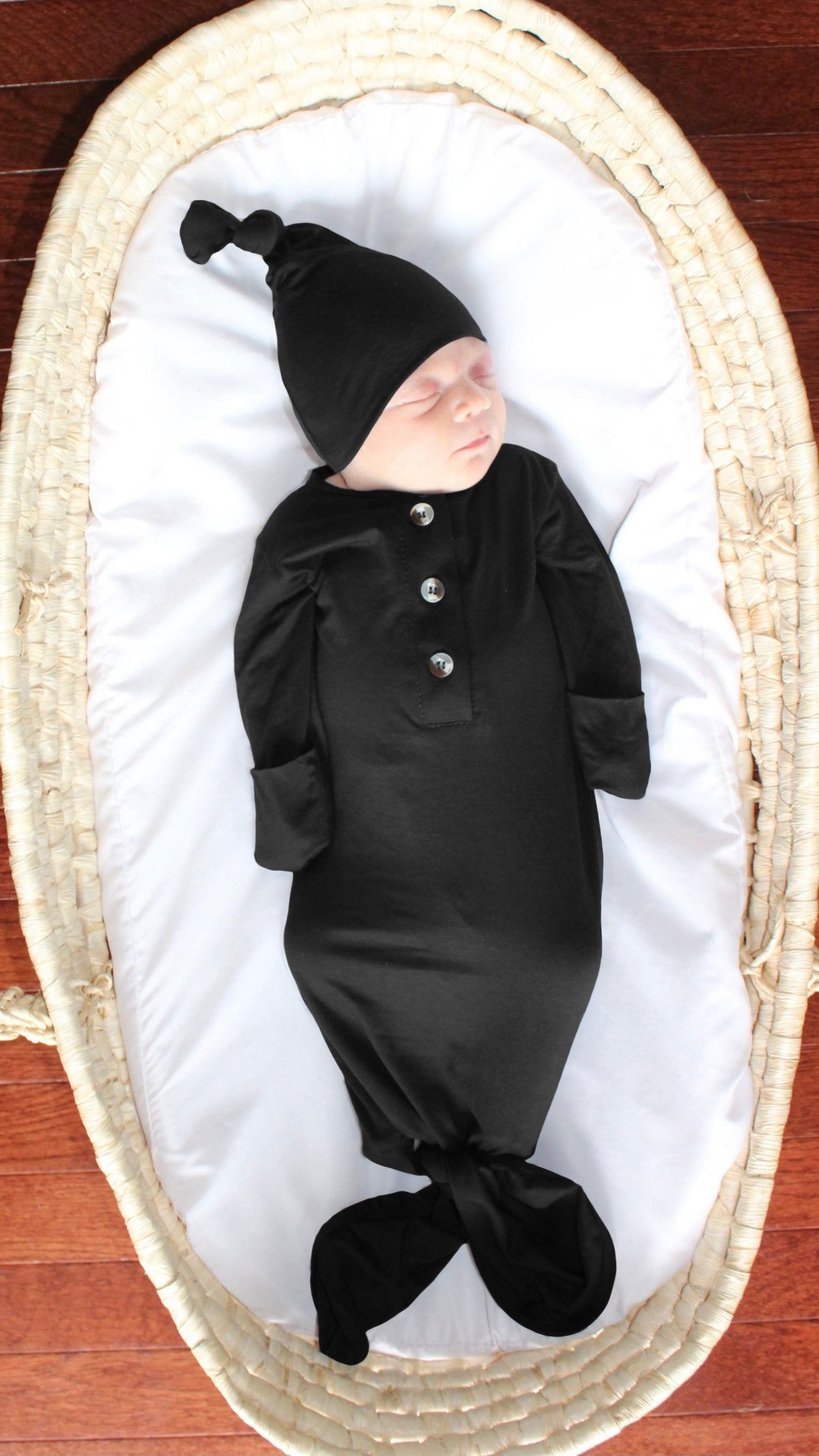 Knotted Baby Gown and Hat Set (Newborn - 3 mo.) - Black